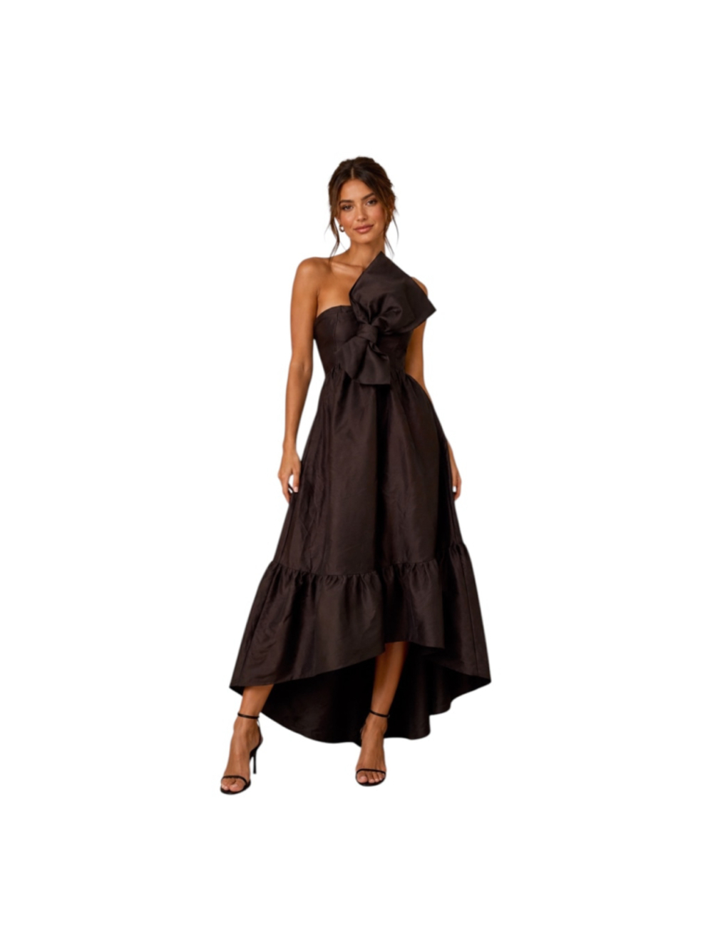 Petal + Pup Betina Bow Front Maxi Dress Black One Shoulder Bow Maxi Dress NWT S